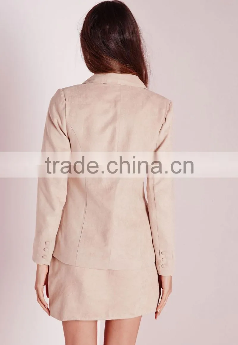 2015 Women Winter Nude Faux Suede Blazer