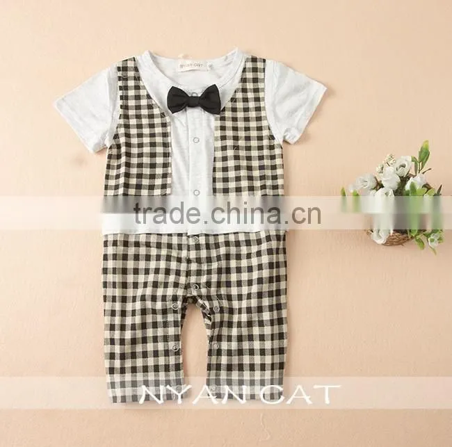 2016 Summer Baby Boy Handsome Modeling Fake Vest Kids Boy Tie Bow Baby Romper Children Boy Junpsuits