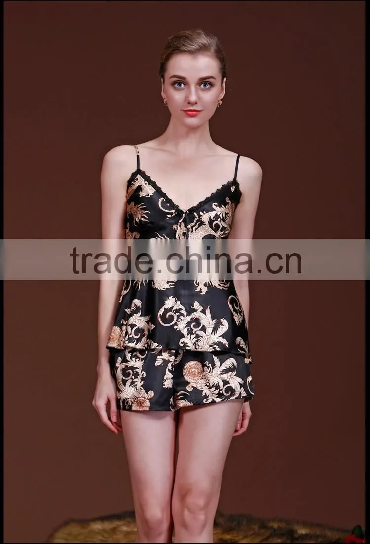 Women's sexy sleepwear, dragon printing backless two-piece pajamas sets
