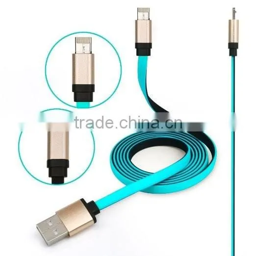 Real 2 in 1 Noodle Data Link Micro USB Charger IOS Cable