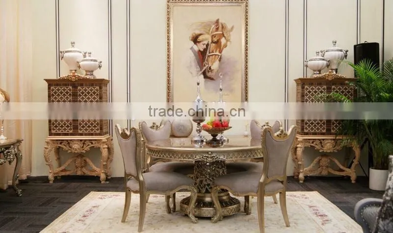 European style classic dining room set solid wood dining table and antique wine cabinet