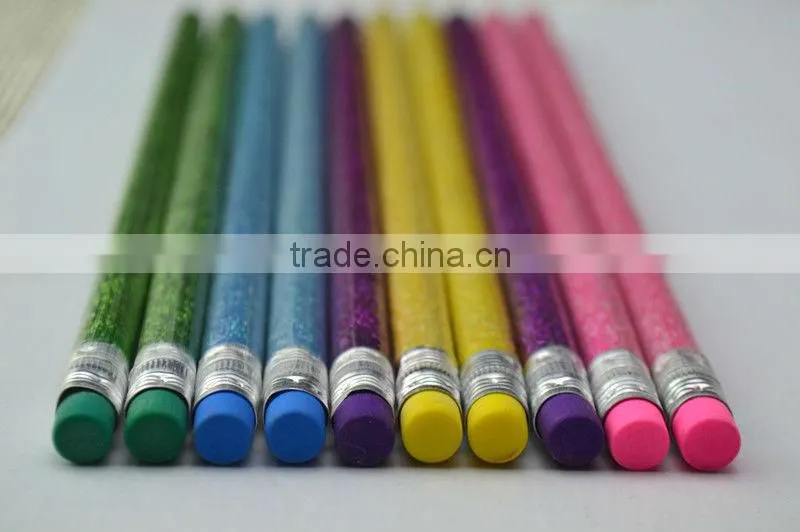 Hot sales new arrival HB lead glitter pencil with colored eraser top