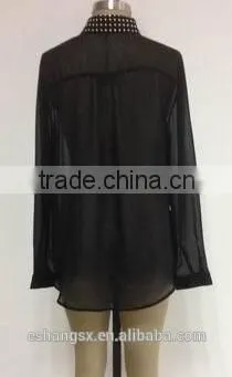 Ladies chiffon hot drilling latest design shirts