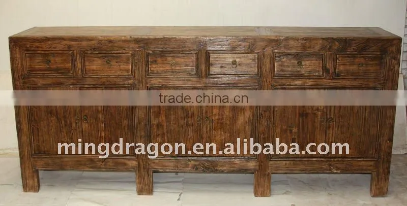 Antique Chinese Reclaimed Wood Six Door Six Drawer Cabinet