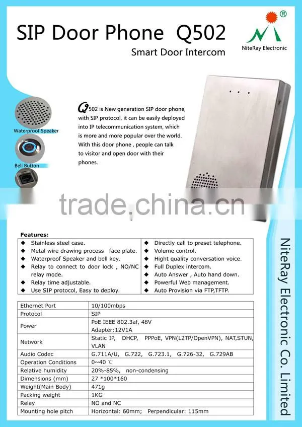 Home intercom IP system tcp ip door intercom system