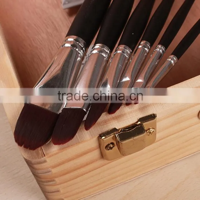 Wood Black Handle Nickel Plated Copper Circle Paint Brush Set