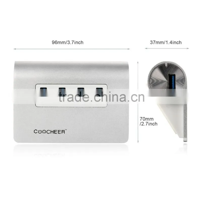 CooCheer 2015 Ultra Mini Bus-Powered Aluminum Super Speed 4 Ports USB 3.0 HUB for Macbook-Silver Color AM000073