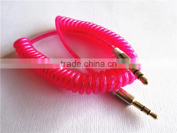 flexible dc3.5m to dc3.5m spiral metal transperant cable extend stereo audio aux cable