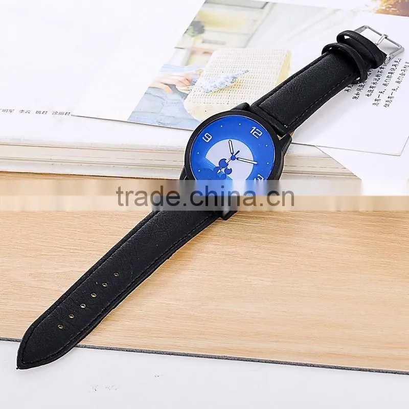 Low MOQ Black Leather Strap Buckcle Quartz Watch