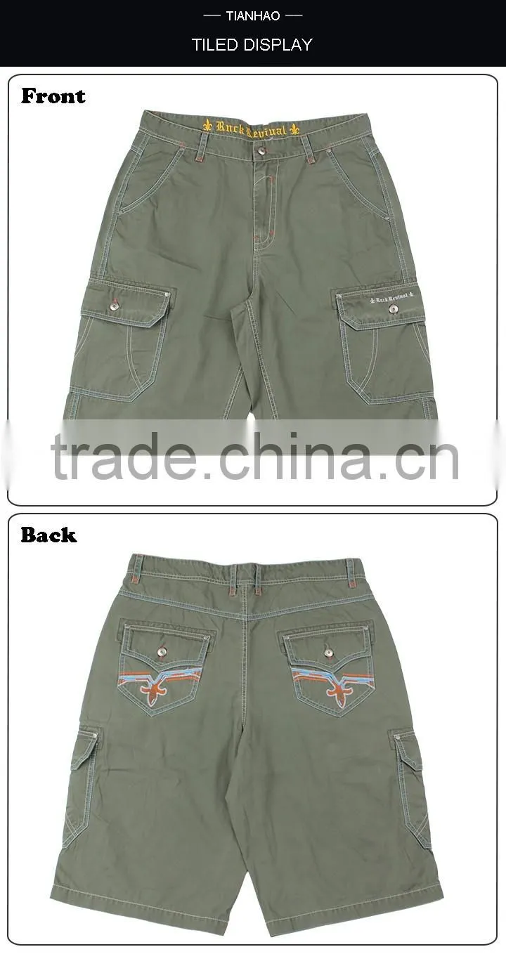 TH-RK017 Fashion Streetwear Six Pocket Mens Army Green Embroider Chino Cargo Shorts