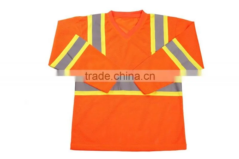 Polo Shirt With Reflective Tape Long Sleeves Summer Fashion High Visibility Safety Walking Shirt