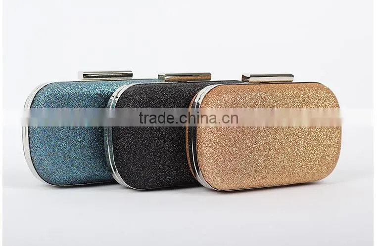 2016 summer new style pu leather and sequin box clutch bag lady shoulder bag/wedding evening bag