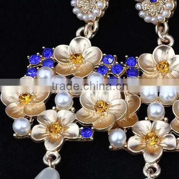 hanging indian flower tassel artificial pearl earrings
