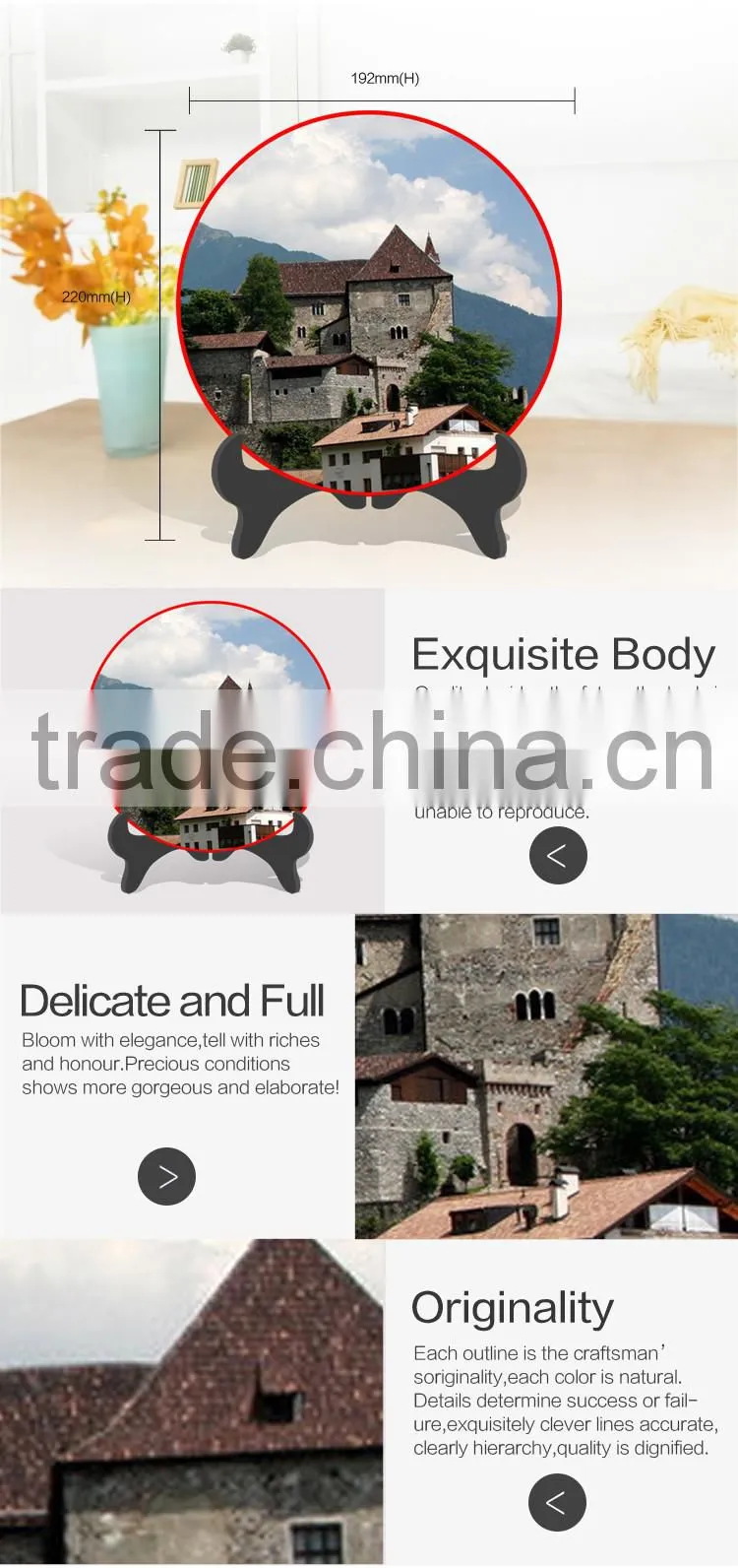 Modern eco-friendly European style round shape plate wooden handicraft