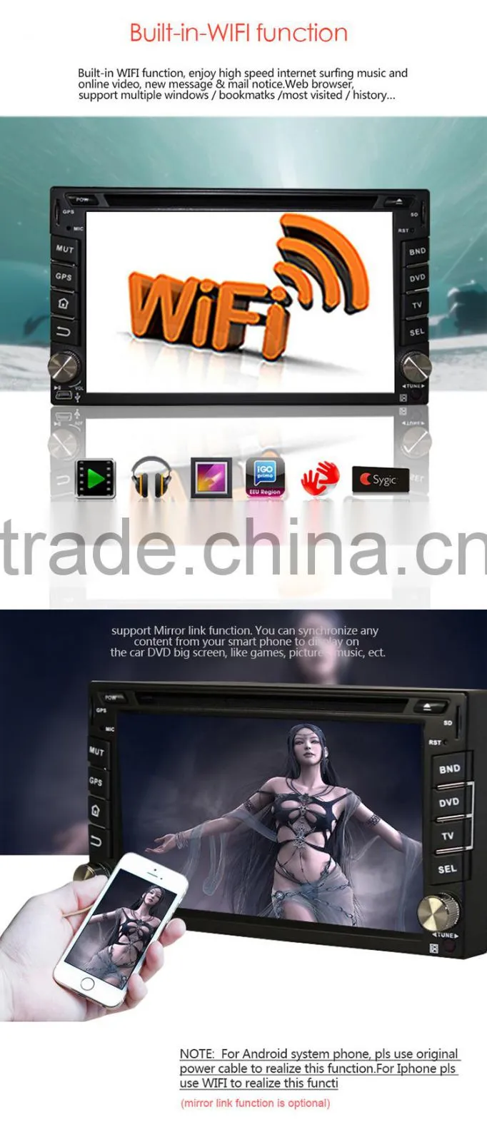 6.2 inch 16 GB quad core Android 5.1.1 for universal touch screen car DVD player