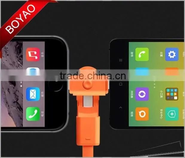 2016 High quality 360 degree Rotating Micro USB Charger Cable 2 in 1 Micro USB Data Cable for Android & for Iphone