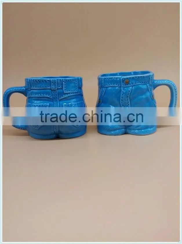 ceramic jeans mug with jeans shape mug for home decoration