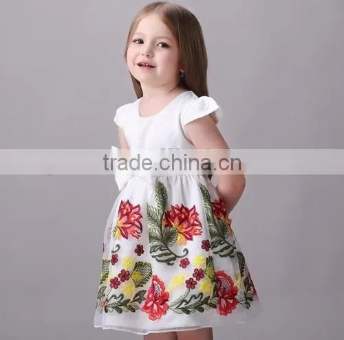 2016 wholesale picture of children casual dress flower embroidered baby children dress models