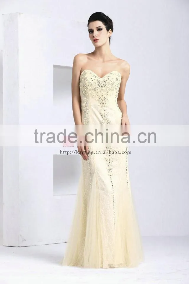 Off Shoulder Backless Sexy Elegant Lace Ivory Long Beaded Fashion Evening Dress