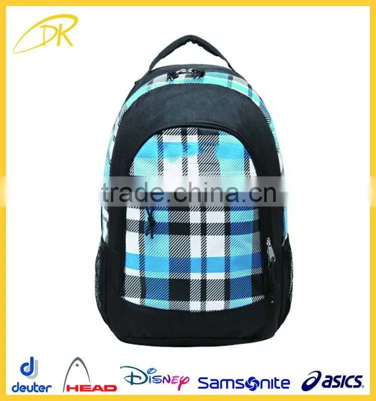 High school Oversized Blue Plaid Multi compartment Backpack for School, middle school backpack