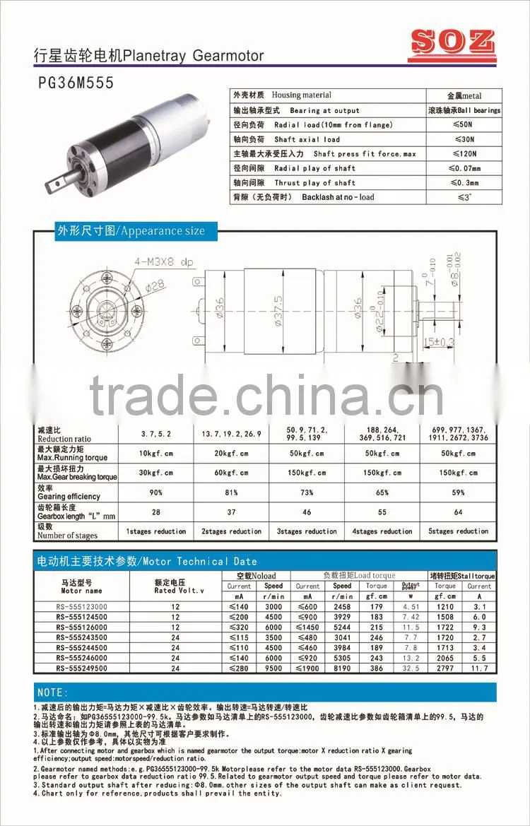 Automatic door opener DC planetary gear motor