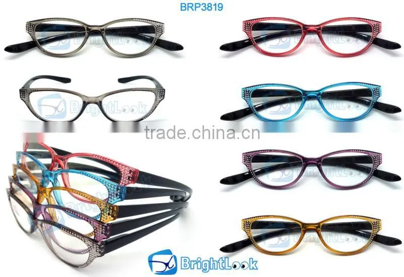 Cat eye plastic reading glasses with long temple/arms