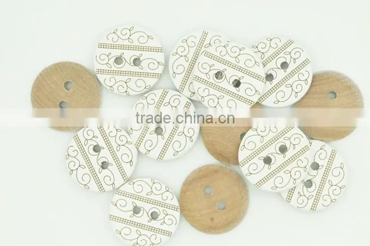 High Quality Fancy White Figure Laser Engraved on 2 Holes Wood Button