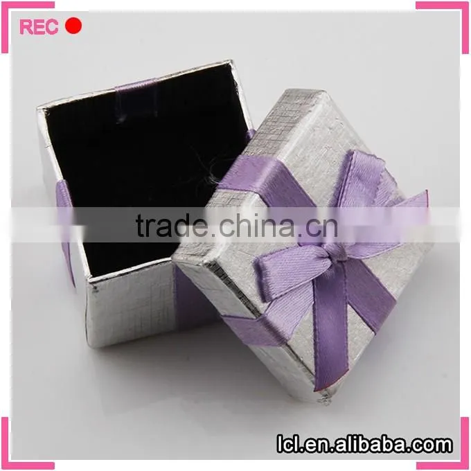 Customized color paper packaging box with ribbon, for ring hard paper gift box