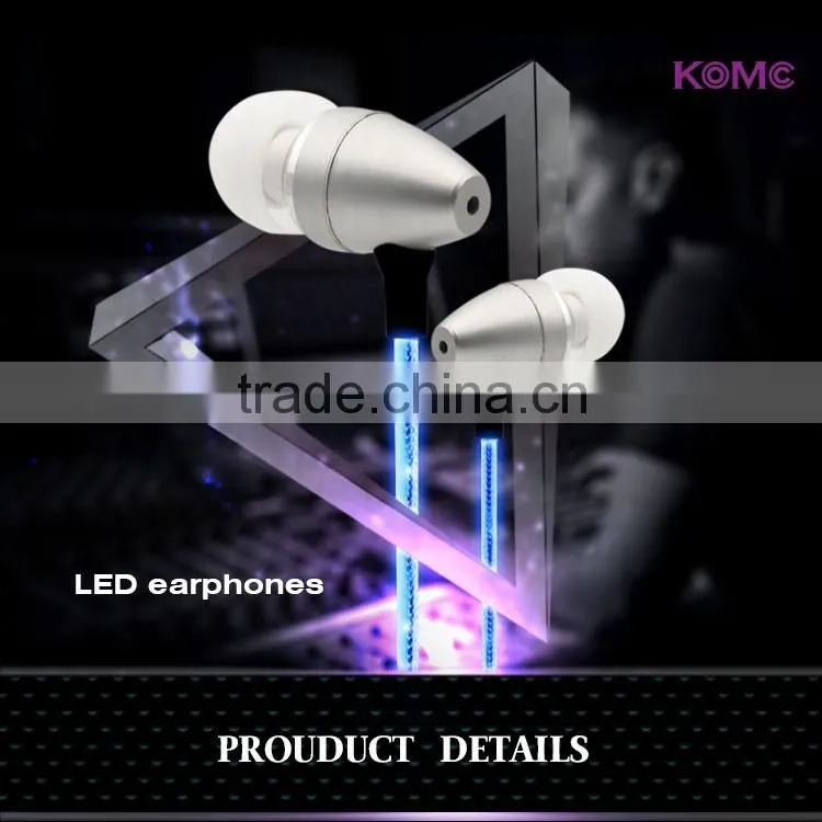Flashing LED Earphones 2016 glowing earphone led earphone with mic