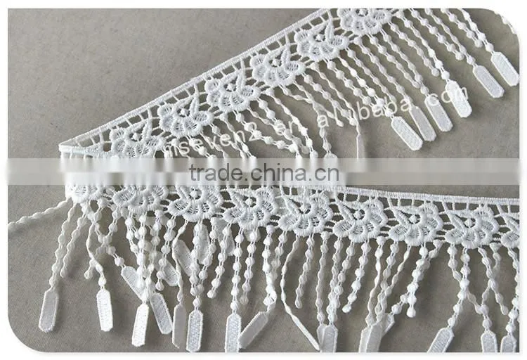 Beautiful design 9cm width polyetser crochet tassel fringe for dresses wholesale