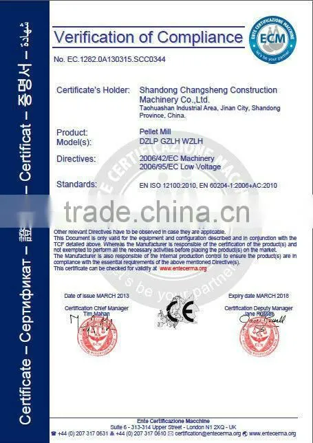 CSPM 2015 CE approved Biomass soybean husk pellet mill