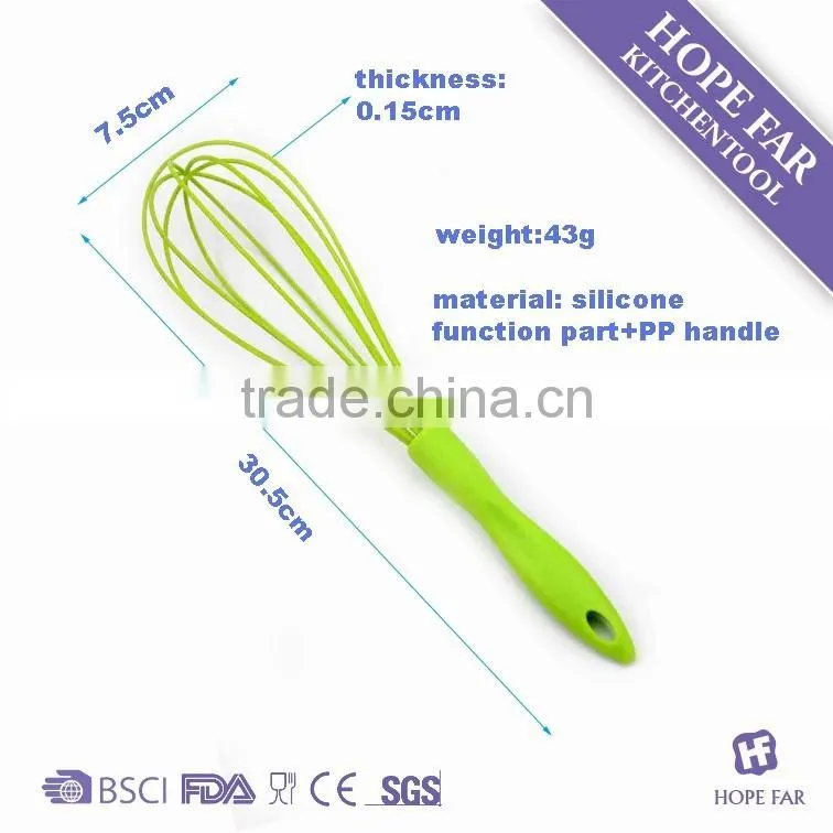0300200 High quality 12" green color silicone whisk with PP handle