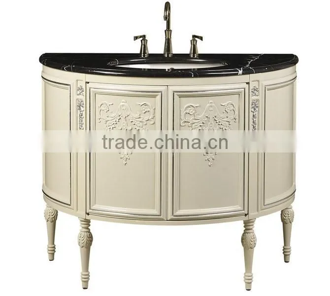 Exquisite Wood Carved Bathroom Vanity Table With Mirror, Retro Wooden Bathroom Vanity Cabinet With Sink