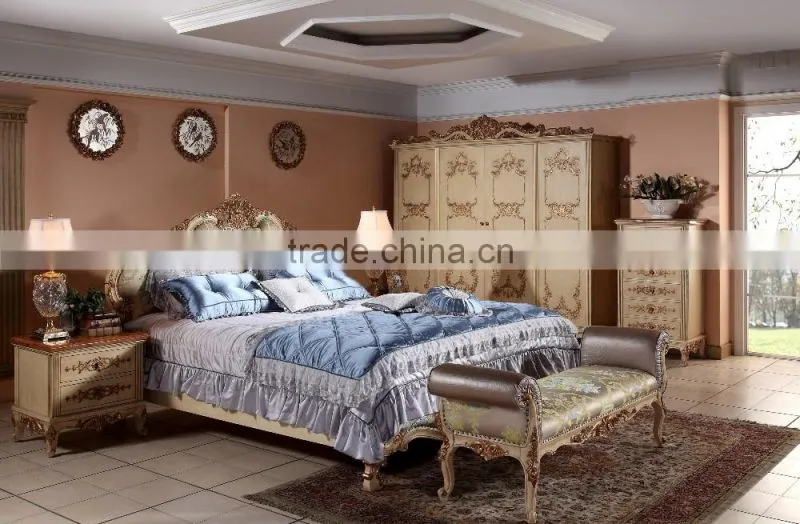 2016 NEW ARRIVAL Solid Wood Grand European Luxurious Bedroom Furniture/King Size bed(MOQ=1 SET)