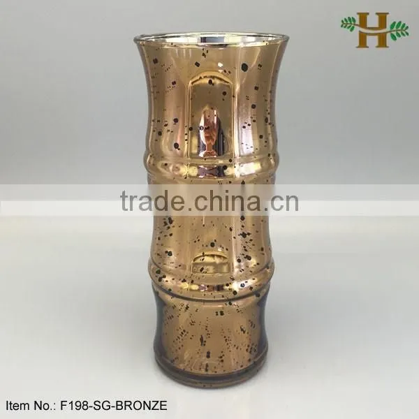 Handmade Brass Color Bamboo Shaped Glass Flower Vase