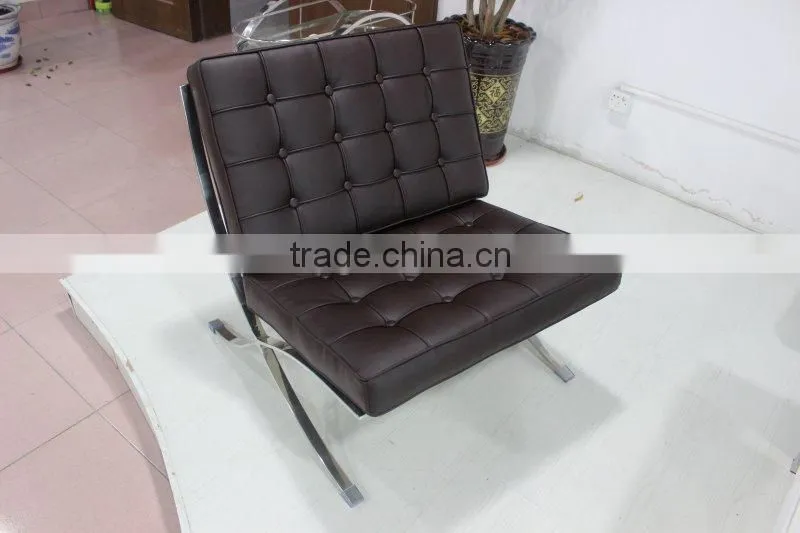 Replica barcelona chair in cowhide Stainless Steel frame white leather Barcelona Chair