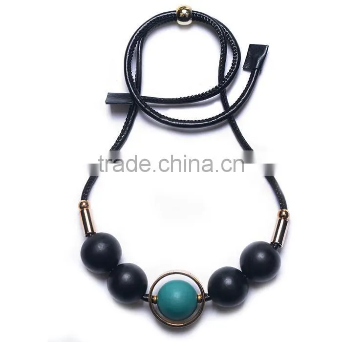 chunky rubber beads leather necklace choker leather necklace geometric necklace