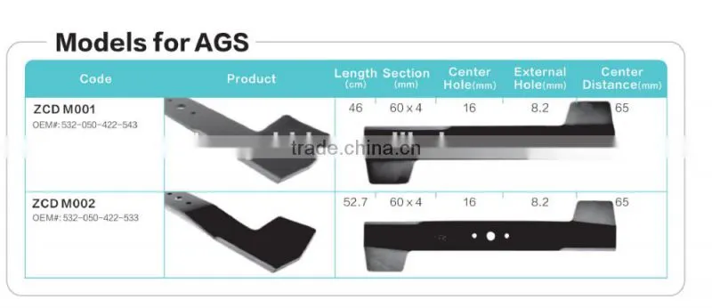 Lawn Mower Blade ,Models for AGS Different Type,40 MnB Row Material