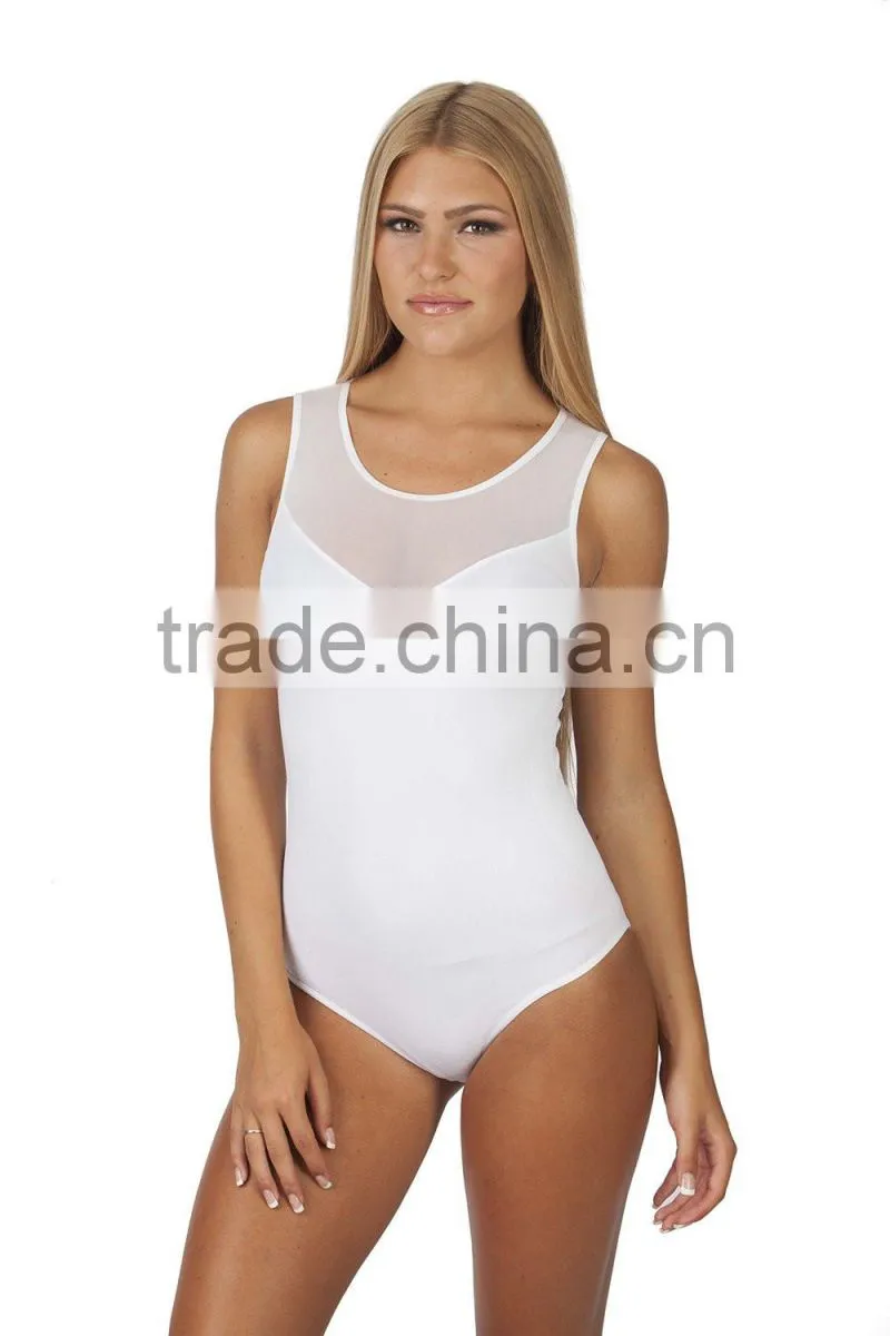 Fashion Women's Sleeveless Mesh Back Sweetheart Leotard Adult Sexy Transparent Bodysuit