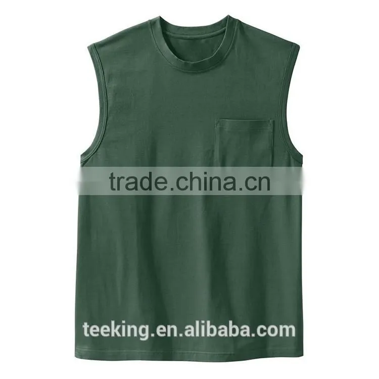 Fashion Bulk Blank Sleeveless Men T-shirt With Pocket