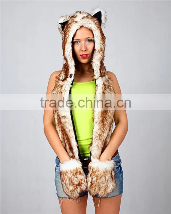 Long eared plush animal head russian style fur winter hat