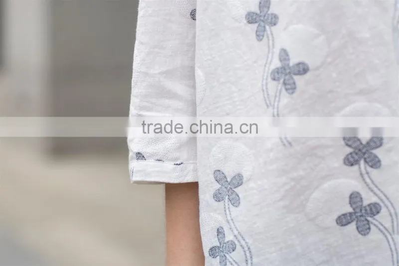 cotton linen ladies' loose fit casual blouse summer blouse fashion loose style blouse