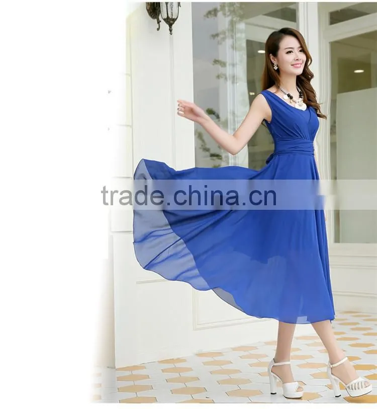 2016 Summer Hot sale Sleeveless V neck Long dress skirt for girls beach dress