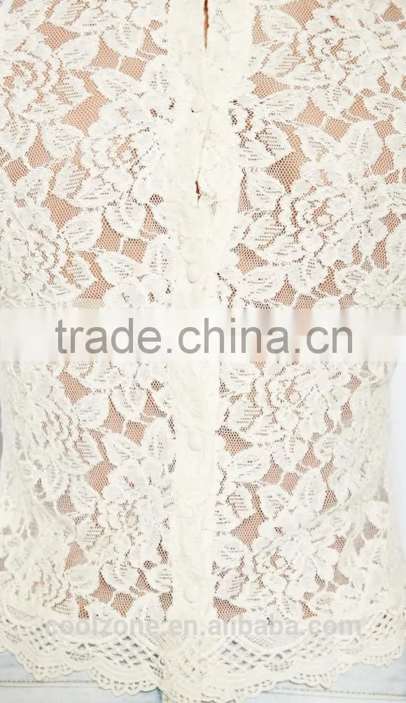 New arrival fashion loose through look floral lace lady blouse