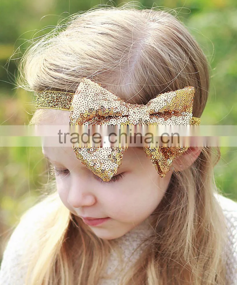 New Fashion Gold Sequin Bow Headband For Girl Pretty Girl Adornment Kids Wear HA90429-9