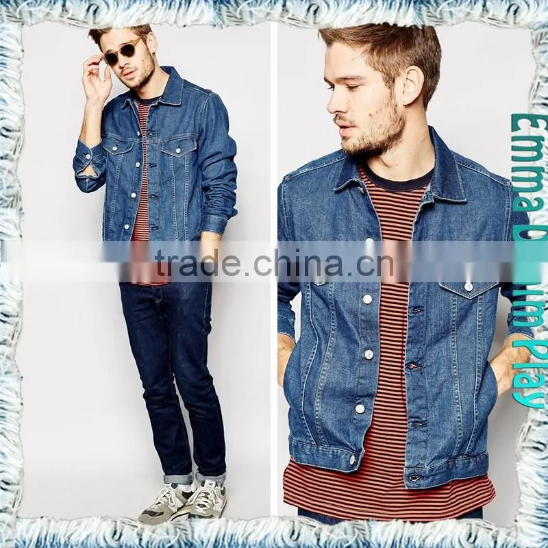 Tan Cotton Button Front Denim Mens Blue Single Breasted Jean Jacket
