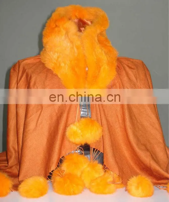 Silk Pashmina Cape with genuine Fur