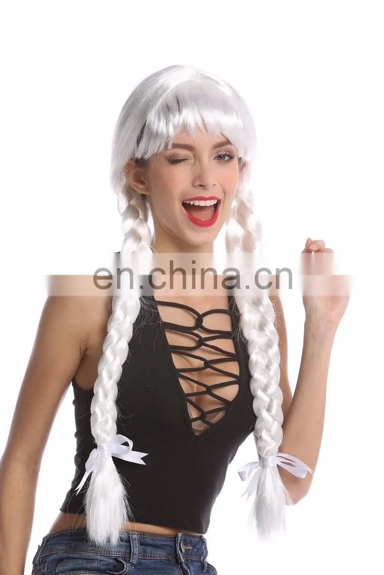 Carnival white pigtail party wigs P-W232