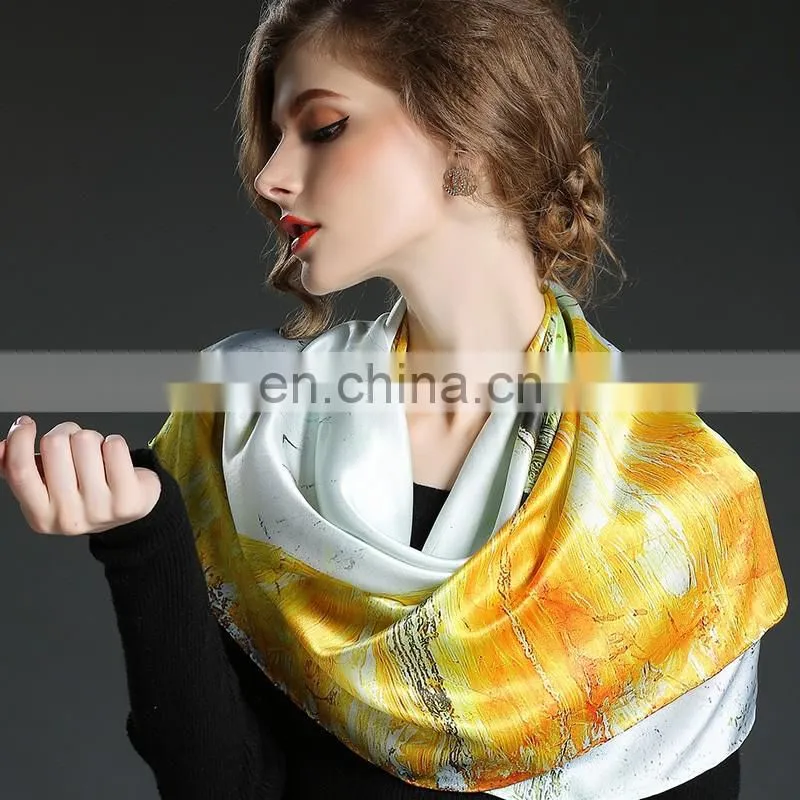 100%Silk Satin women's elegant silk scarf 110*110
