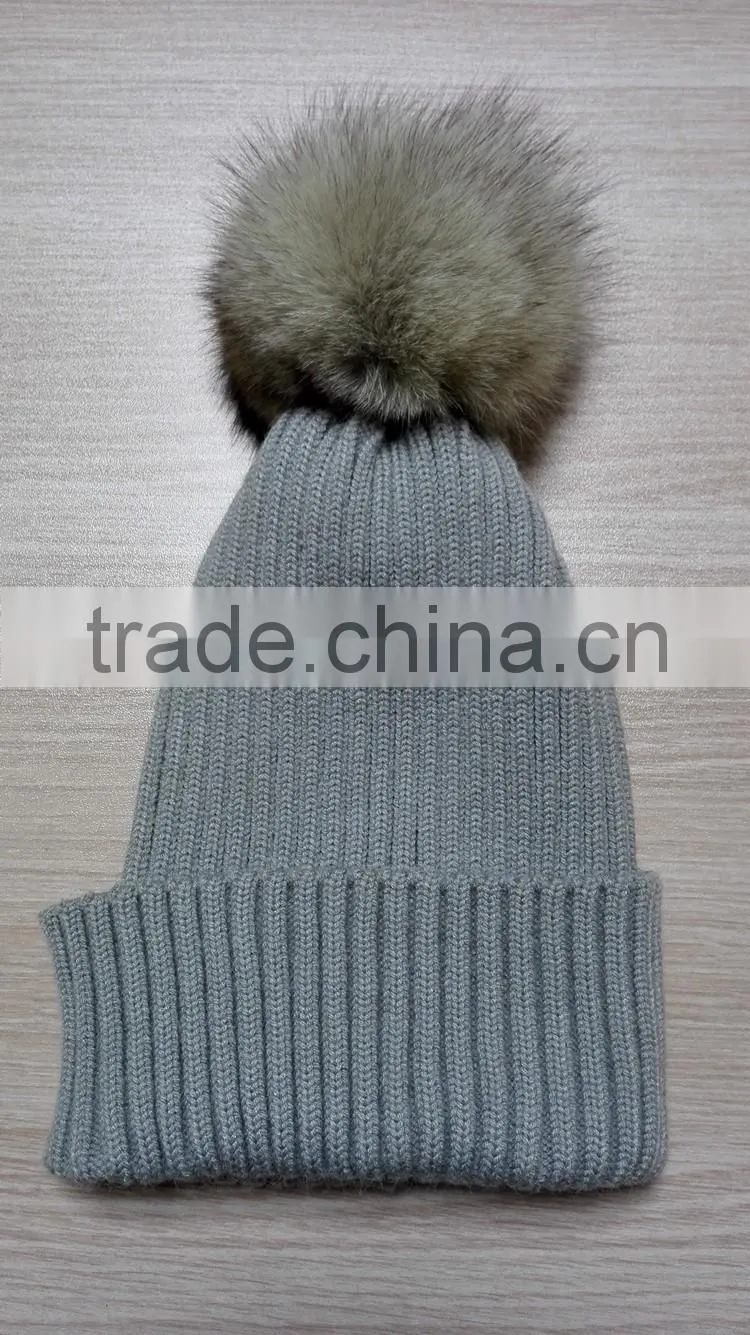 2016 Winter Newest High Quality Knitted 100% Real Racoon Fur Pompom Hat and Scarf Set